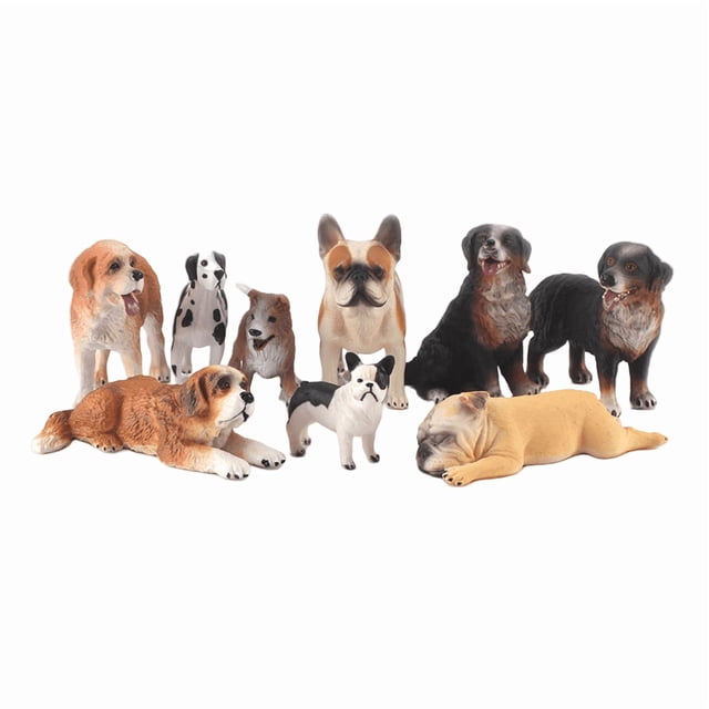 Set de figuras de perros realistas de PVC en miniatura, 9 piezas