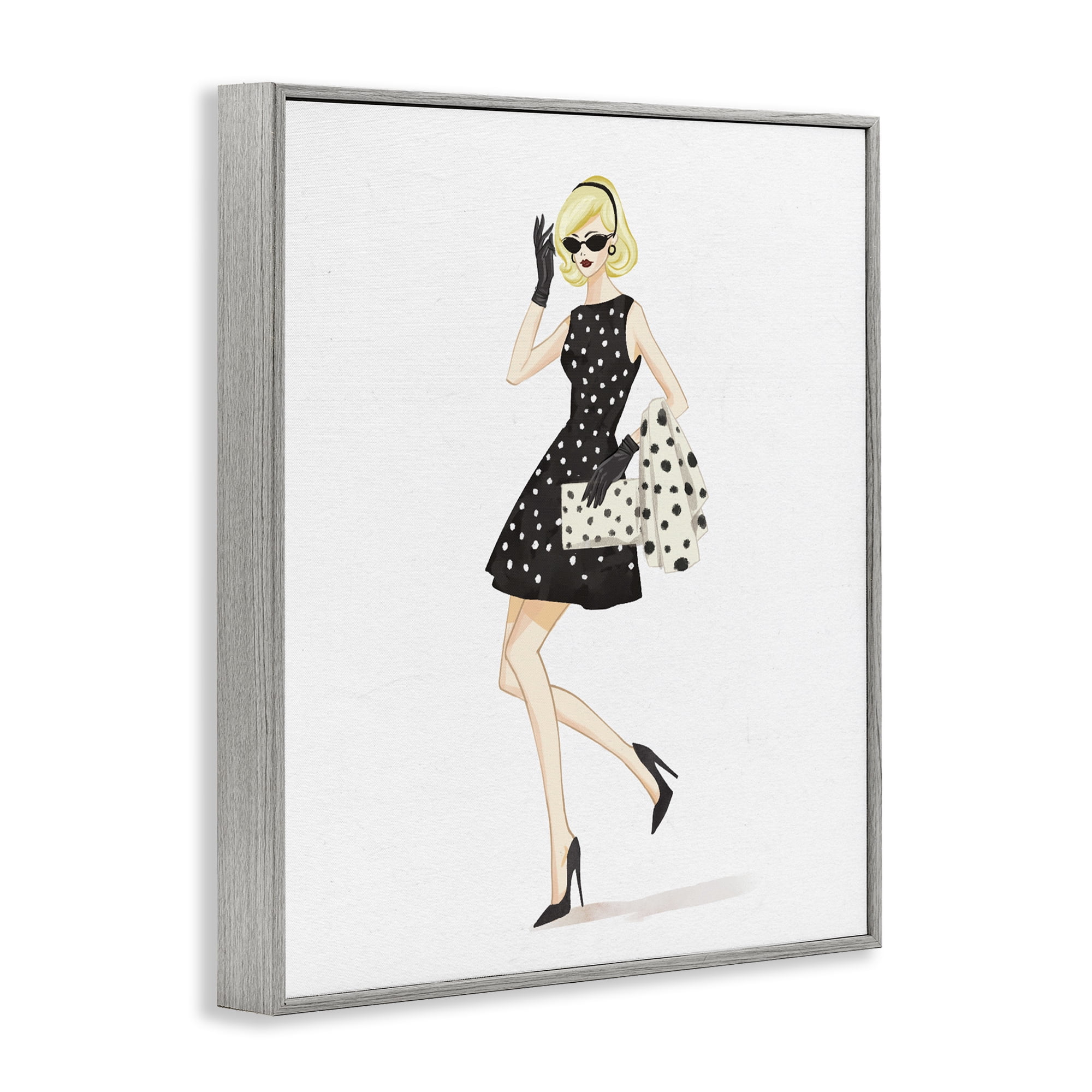 Stupell Industries Retro Trend Polka Dots Gray Framed Giclee Art, design by Ziwei Li