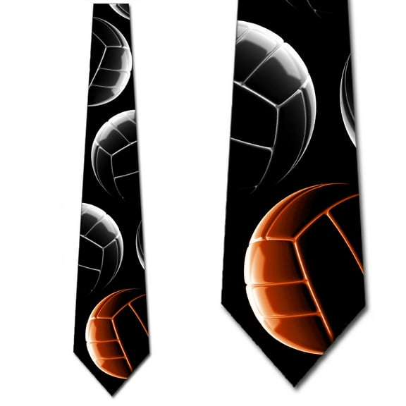 Volleyball Ties Sports Orange by Three Rooke Stacked - (Orange) Necktie Mens Tie by Three Rooker