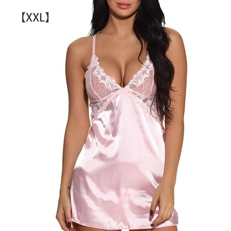 

Lace Sleepwear Women Lingerie Girl Strap Nightdress Underwear Set Pink xxL