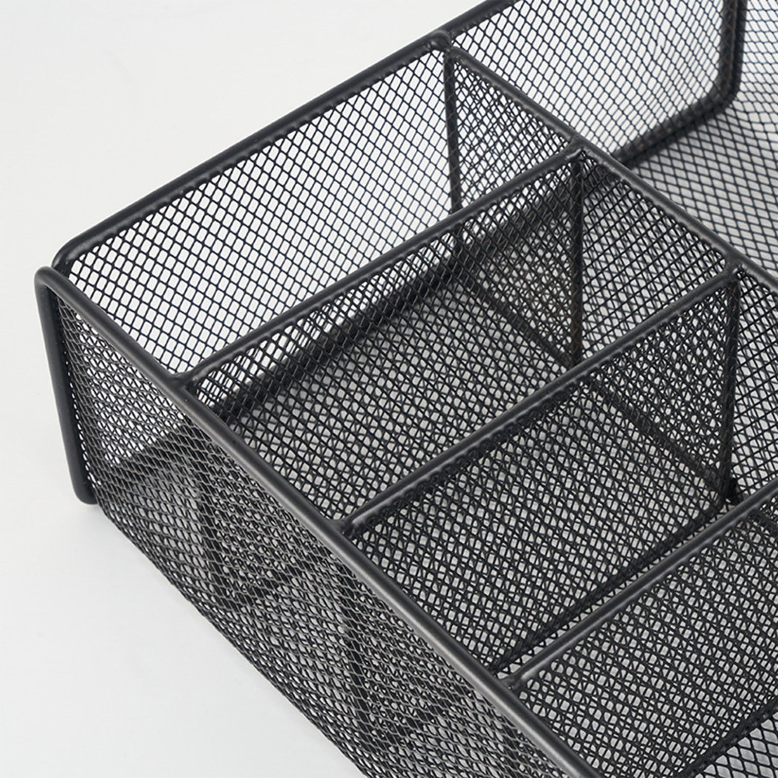 Metal Mesh Desk Organizer 6 Compartments Pen Holder Multi Functional Storage Caddy For Office Supplies Cosmetics Desktop Organization Durable Wire Structure Desk Organizer