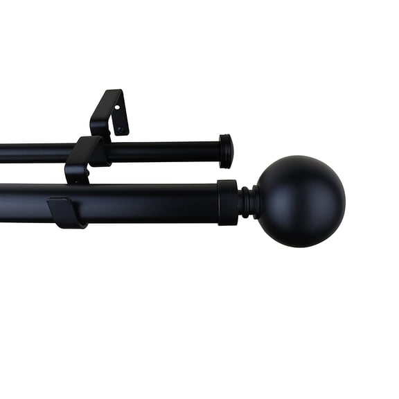 Meriville 1-Inch Diameter Ball Telescoping Double Window Treatment Curtain Rod, 28-Inch to 48-Inch, Black