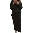 thumbnail image 3 of Women's Winter 2 Piece Outfit Sweater Sets Chunky Cable Knit Oversized Sweater Pullover and Long Skirt Sets, 3 of 6