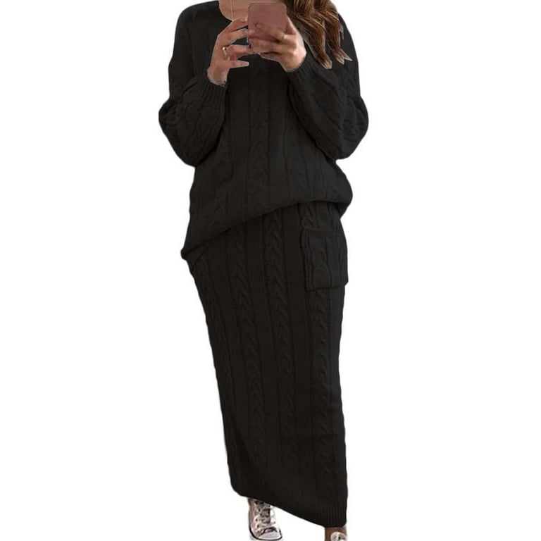 Cable Knit Sweater Dress for Women Solid Slim Fitting Sweater Dress Set 2 Piece Crewneck Tops Pencil Midi Skirt Set - Walmart.com Cable Knit Sweater Dress for Women Solid Slim Fitting Sweater Dress Set 2 Piece Crewneck Tops Pencil Midi Skirt Set - Walmart.com