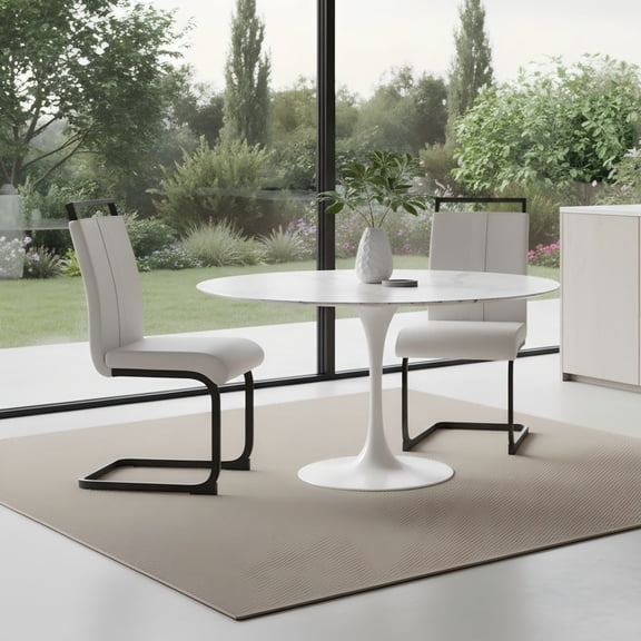 Modern PU Leather Dining Chairs with C-Shaped Metal Legs – Set of 2, Faux Leather Upholstery for Kitchen or Dining Room