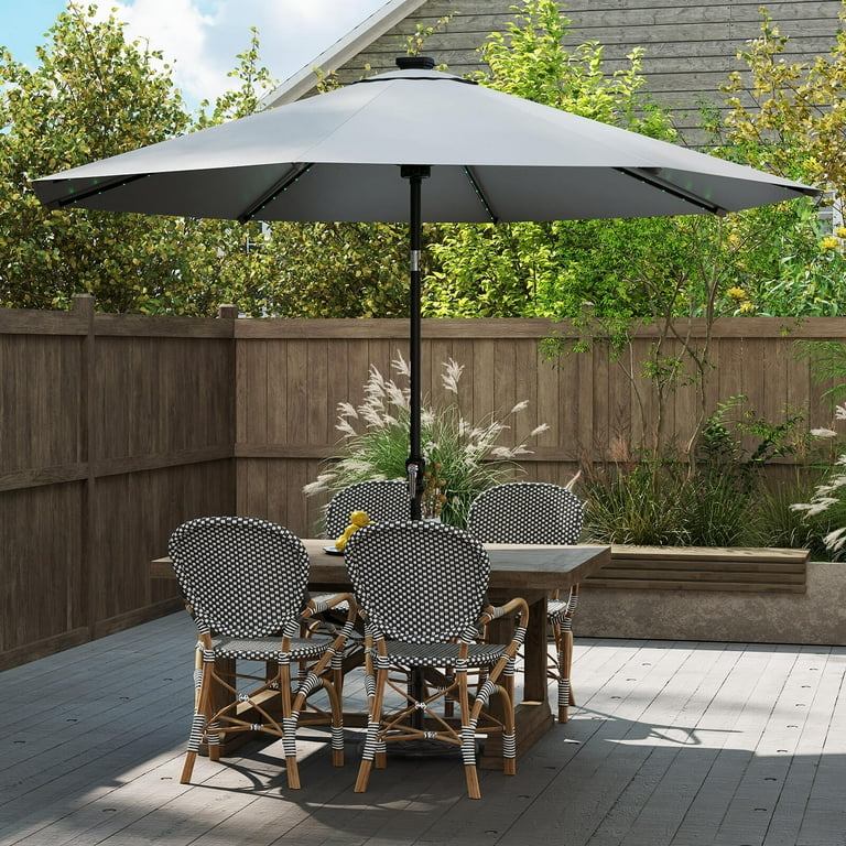 best gray patio umbrella with lights 10 Feet Outdoor Patio Umbrella with Bright Solar LED Lights-Gray