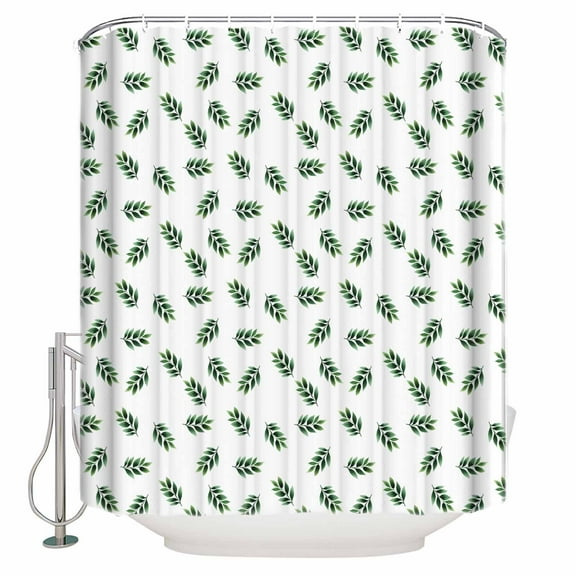 Small Stall Shower Curtain 48x72 Inch Narrow Half Size Green Leaf Bath Curtains Bathroom Decor Botanical Prints Cottagecore Garden Plant Waterproof Fabric Shower Curtain Set with Hooks 48 Inch