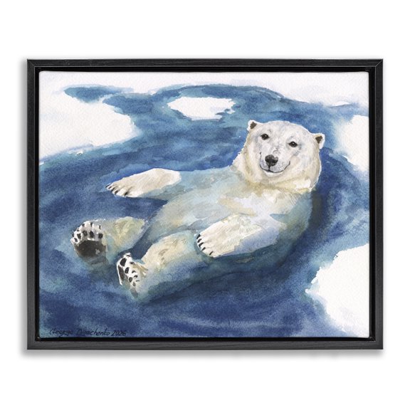 Stupell Industries Polar Bear Icy Bath Time Black Framed Floater Canvas Wall Art, design by George Dyachenko
