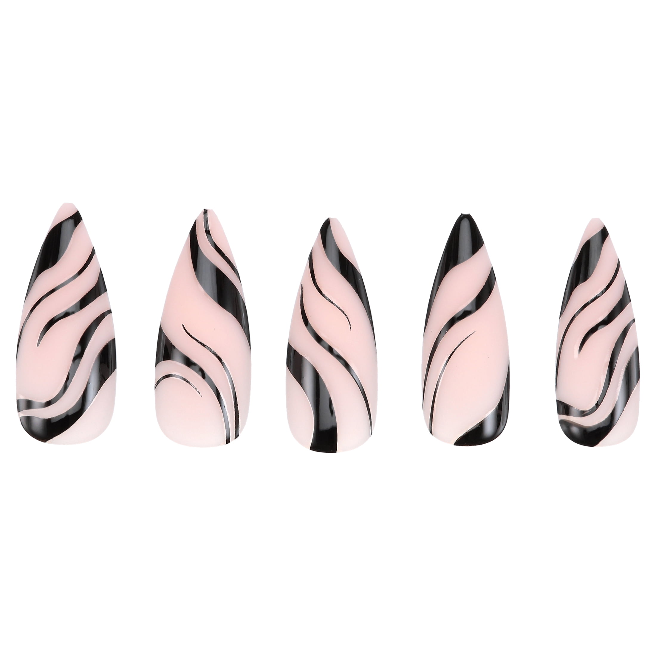 Salon Perfect Artificial Nails, 143 Modern Art Black Swirl, File & Glue Included, 30 Nails