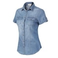 thumbnail image 3 of Made by Olivia Women's Cap Sleeve Button Down Denim Chambray Shirt Light Denim 1XL, 3 of 4