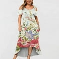thumbnail image 5 of USSUMA Dresses For Women Party Casual,Women's Cold Shoulder Plus Size Casual Long Swing Dress Summer Ladies Floral Crewneck Party Beach Maxi Dress Sundresses, 5 of 5