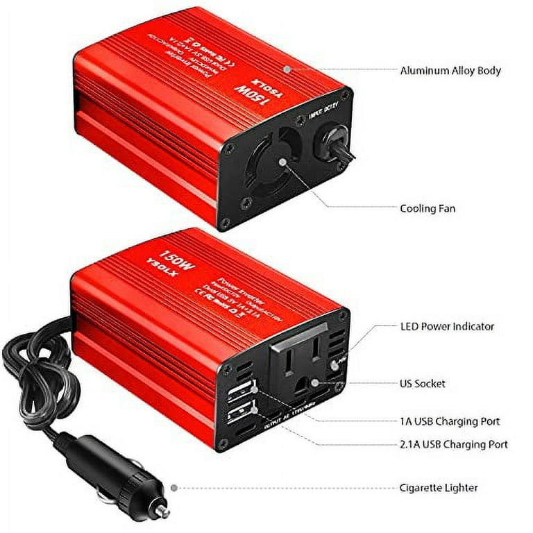 150W Power Inverter,DC 12V to 220V AC Car Inverter with USB Charging Ports  Adapter Converter Inverter 12V to 110V Inverter 12V to 110V Car Power