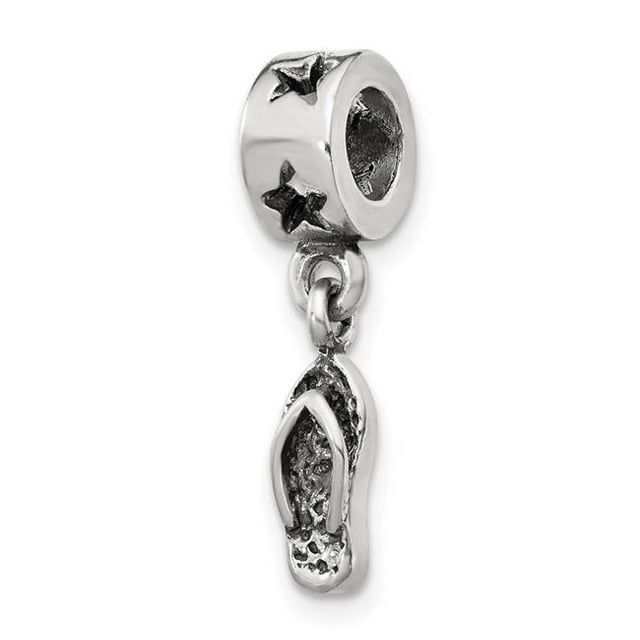 Sterling Silver Flip Flop Dangle Bead - Antiqued & Polished