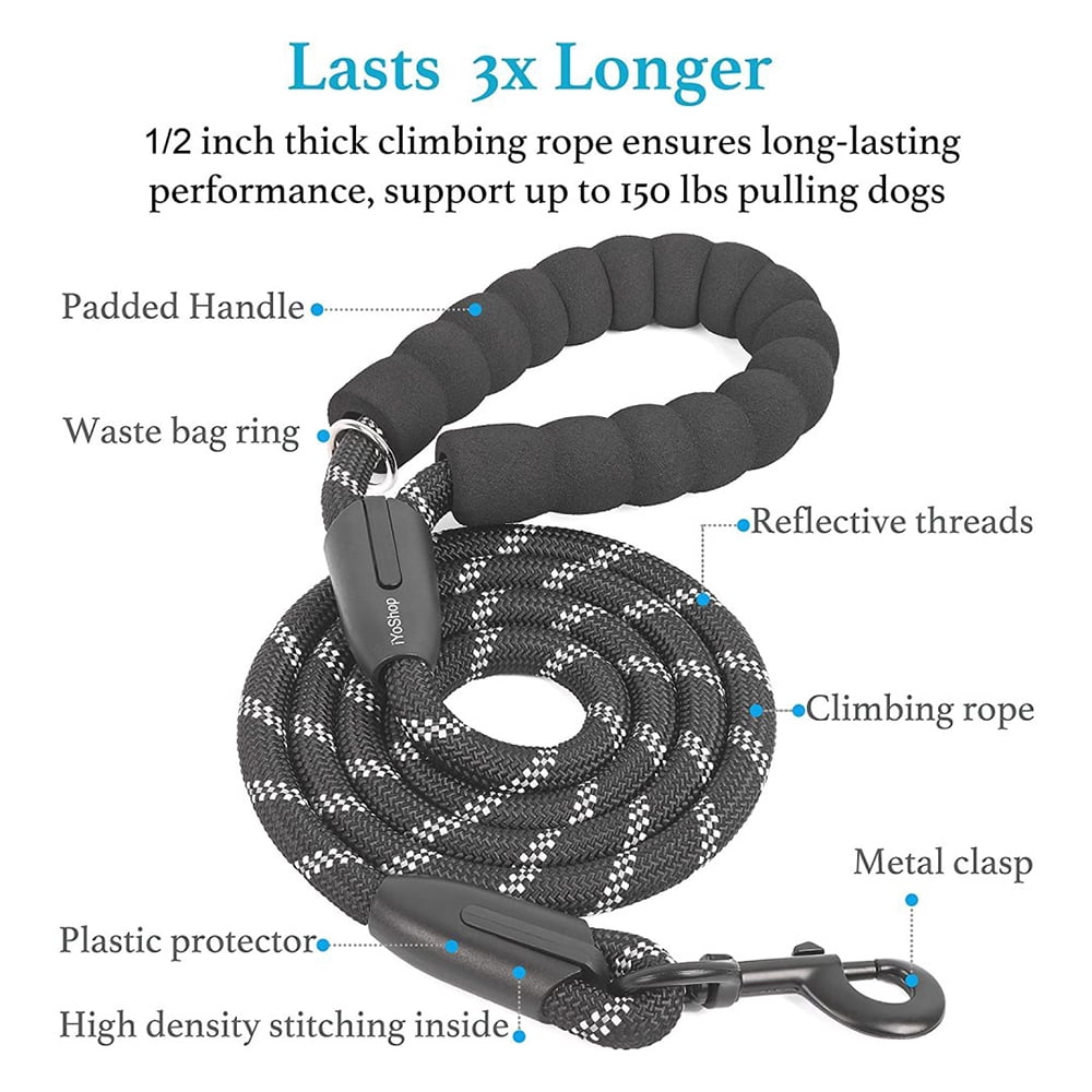 6 FT Strong Dog Leash with Comfortable Padded Handle and Highly Reflective Threads Dog Leashes for Medium and Large Dogs (18-150 LBS)