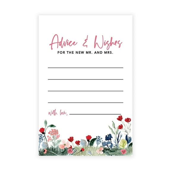 Koyal Wholesale Watercolor Garden Wedding Advice & Well Wishes Guest Book Cards for Bride and Groom, 56 Pack
