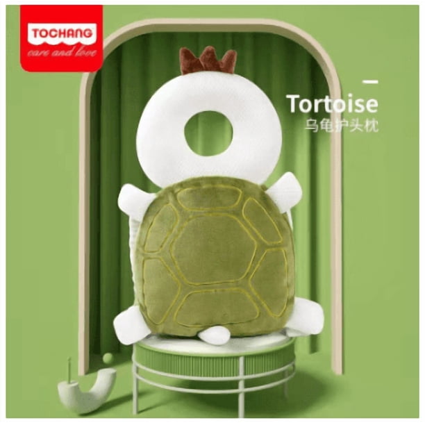 Mochila con cojín protector para la cabeza del bebé, color verde tortuga.