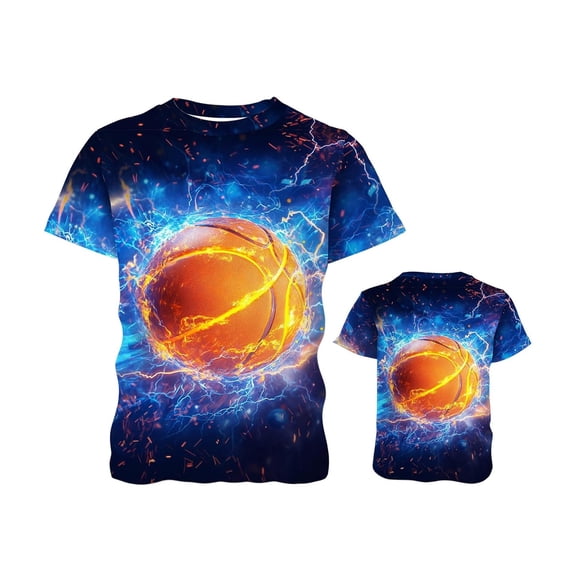 Kiijoy Boys Basketball Graphic Tee Casual Sports Short Sleeve Crew Neck T-Shirt, Sizes 2-3