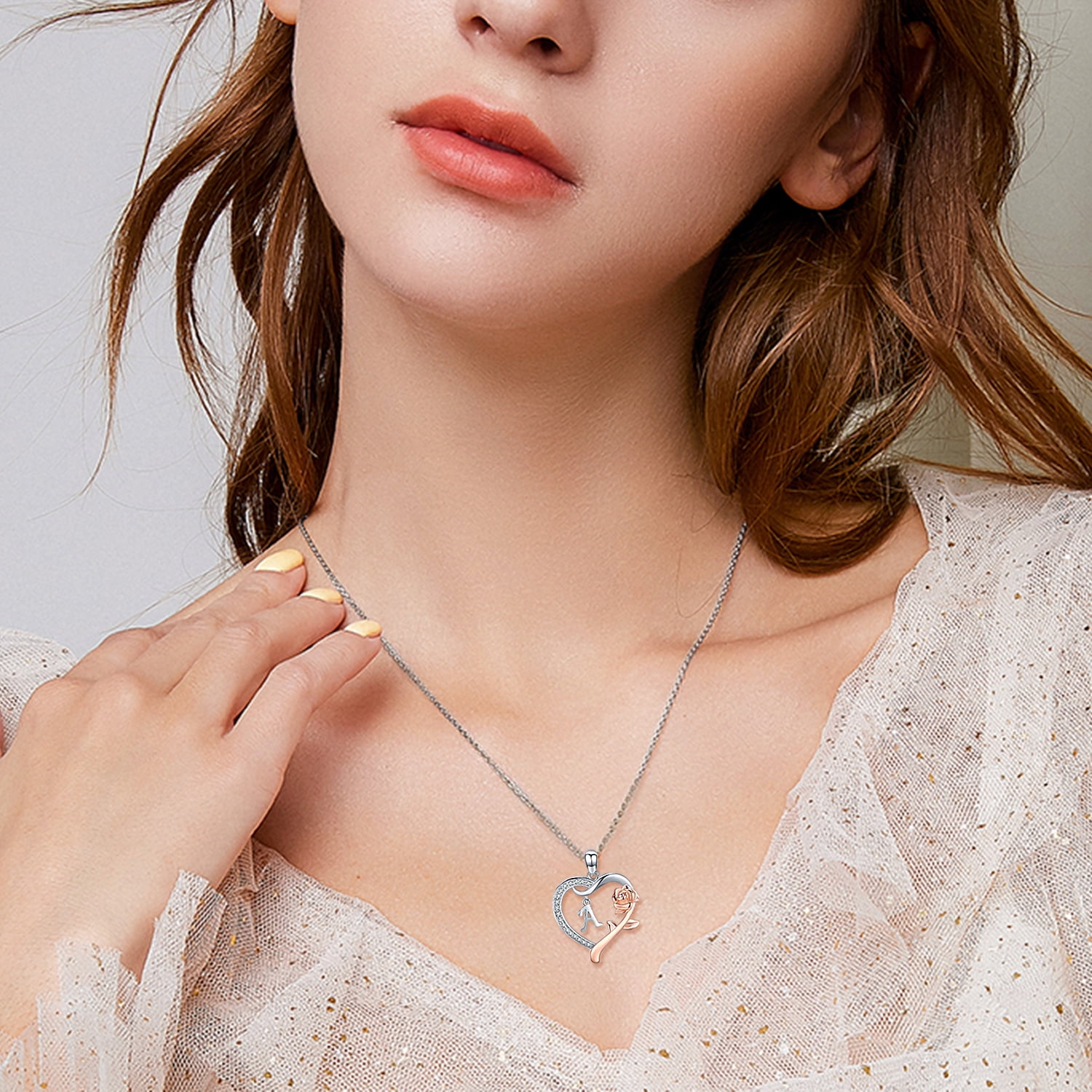 Coachuhhar Initial Letter Necklace 925 Sterling Silver Love Heart Letters with Rose Flower Pendant Necklace Jewelry Gifts for Women