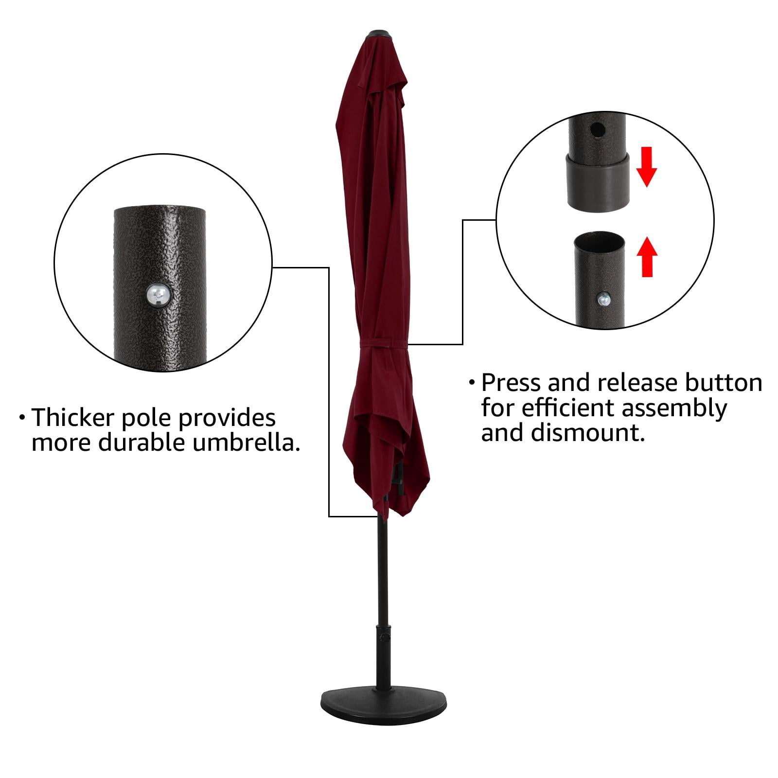 7.5’by 4’ Patio Umbrella with Outdoor Umbrella Base, Half Rectangular Outdoor Umbrella with Crank, Heavy-Duty Resin Patio Umbrella Base Included, Burgundy