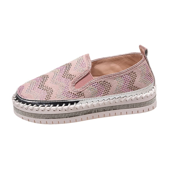 Women Sparkling Round Toe Slip on Casual Shoes PU Upper Flat Heel Comfort Lightweight Walking Shoes for Daily Wear Parties Carnivals All Seasons