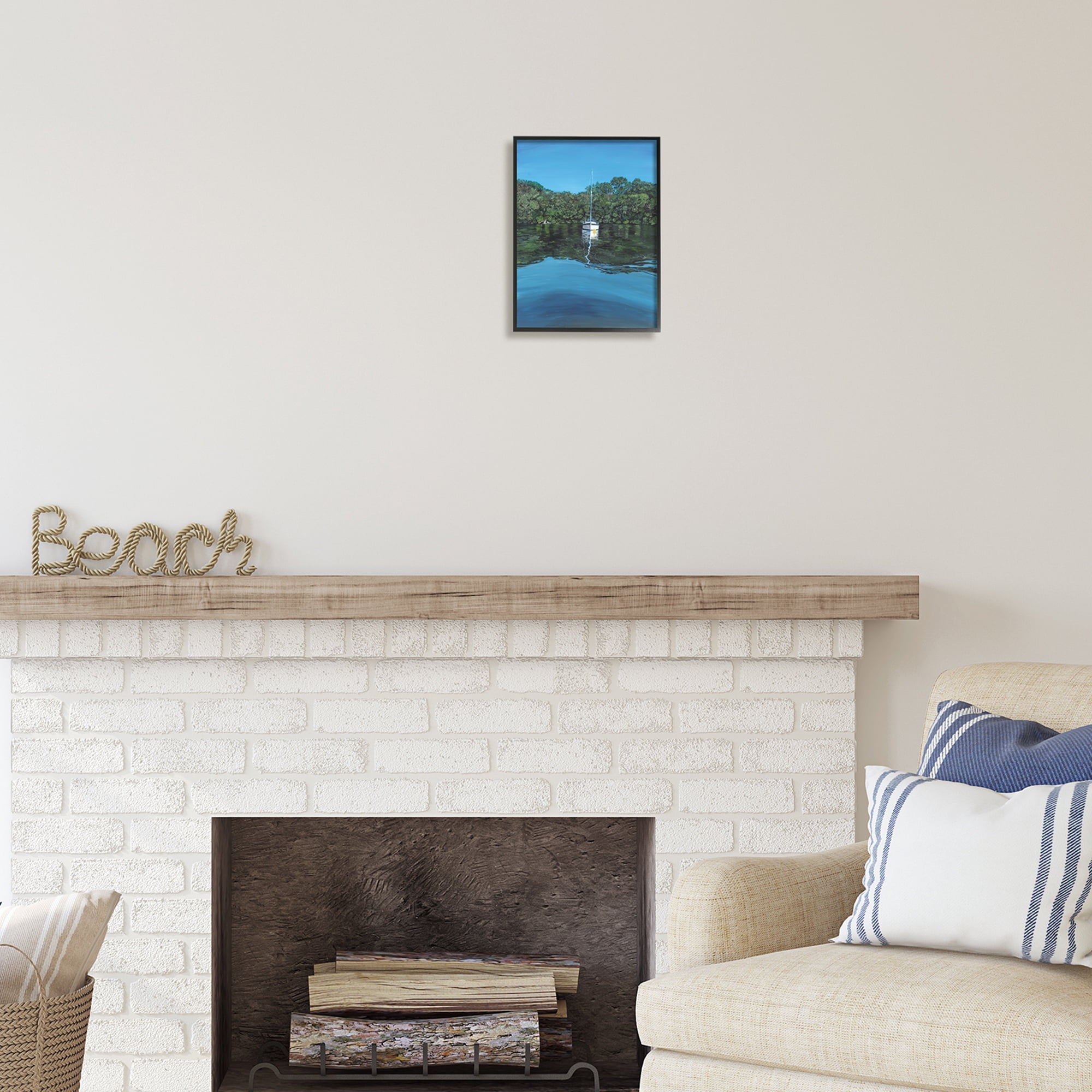 Stupell Industries Boat on Sea Ripples Transportation Painting Black Framed Art Print Wall Art, 11 x 14