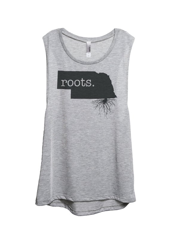 Home Roots State Nebraska NE Women's Sleeveless Muscle Tank Top Sport Grey Medium