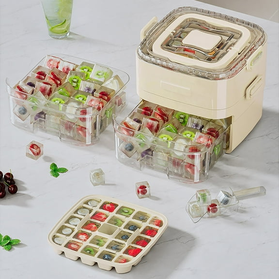 Ices Cube Tray with Lid and Bin, Premium Ice Cube Tray, Small Ice Bucket with Sealed Lid for Freezer, Portable Refrigerator Ice Holder Containers for Whiskey, Cocktail