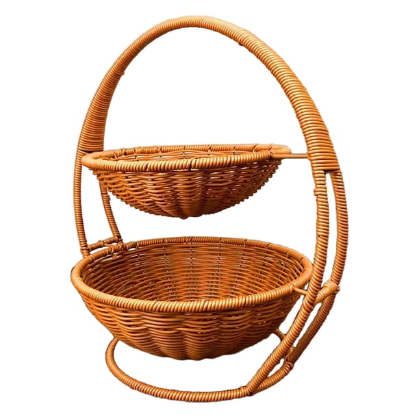 Cesta de almacenamiento de doble capa, soporte para frutas, cuenco para servir alimentos, estante de almacenamiento tejido multiusos para sala de esta
