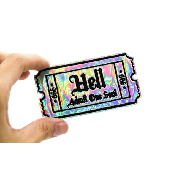 Silver Holo Hell Admit One Soul 666 Gothic Iron On Embroidered Patch