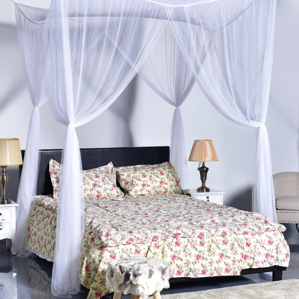 Costway 4 Corner Post Bed Canopy Mosquito Net Full Queen King Size Netting Bedding White