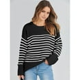 thumbnail image 6 of Women's Oversized Long Sleeve Fuzzy Knit Casual Chunky Pullover Sweater Fall Outfits Clothes Black White Stripe XL, 6 of 8