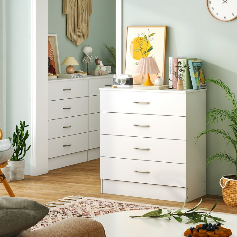 UBesGoo 4-Drawer Dresser Pure White with Metal Handles Bedside