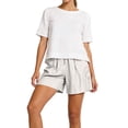 thumbnail image 2 of Guluxicc 2 Piece Women's Outfit Sets Basic T Shirt Matching Side Slit Shorts Eyelet Embroidery Casual Outfits for Spring and Summer, 2 of 5