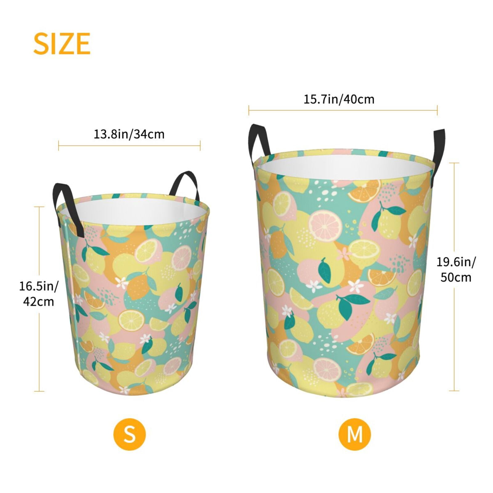 Large Laundry Basket with Handles - Cute Lemon Pink Blue Yellow Kids Baby Dirty Clothes Laundry Hamper for Bedroom Aesthetic