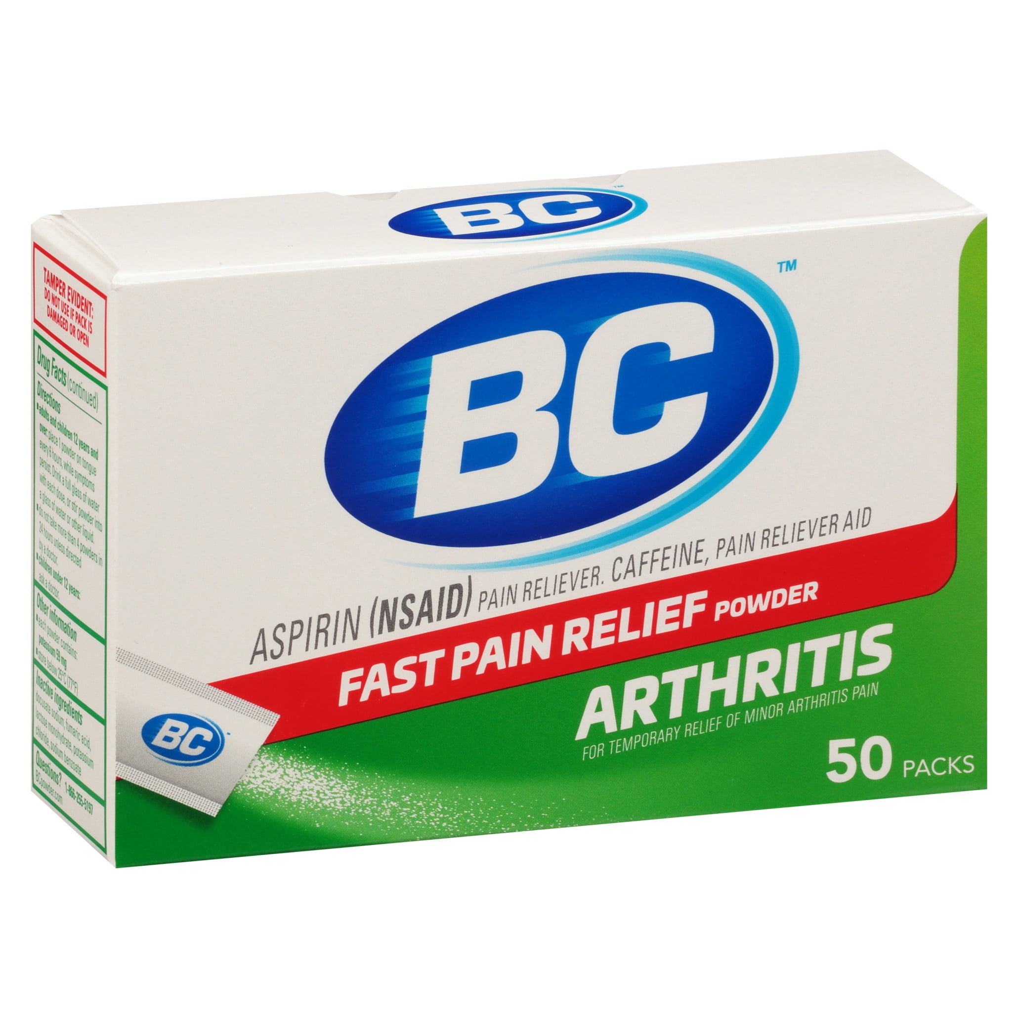 BC Powder Fast and Effective Arthritis Relief with Aspirin and Caffeine, Pain Relief, 50 Count