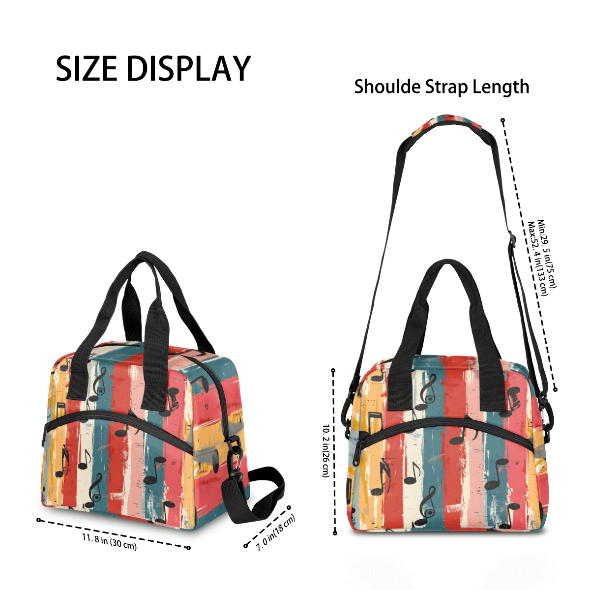 Herdesigns Music Themed Insulated Lunch Bag for Women Men Adults Large Reusable Lunch Box Musical Notes Leakproof Cooler Tote Bags with Adjustable Shoulder Strap