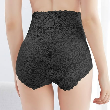 Popular Picks Women s Solid Color Lace Pattern High-Waisted Breathable Panties Comfortable Everyday Underwear Holiday Festivities|Nylon Spandex Black Sopatenor