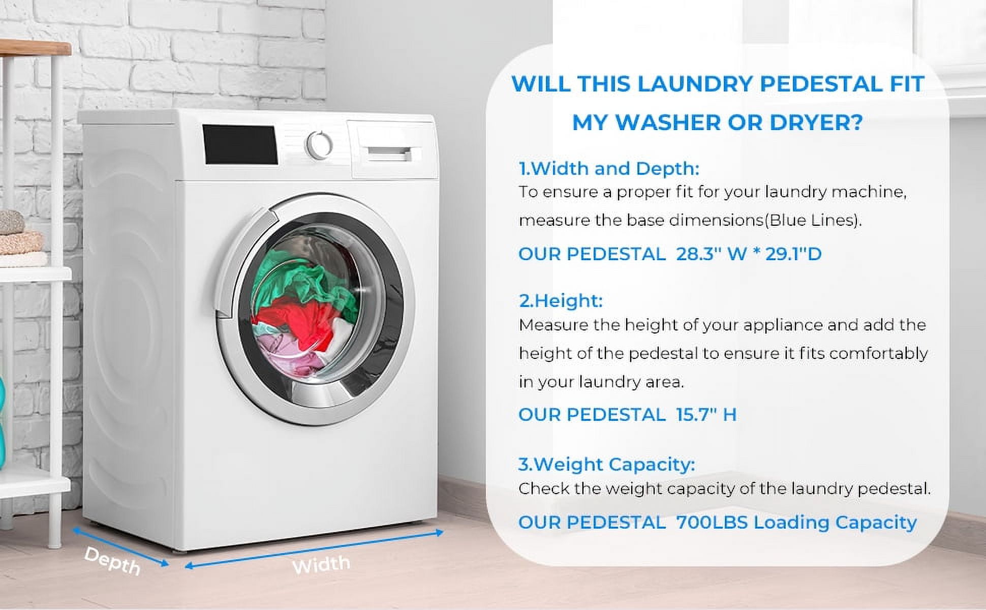 Washer Dryer Pedestal 28" Heavy Duty Matalde Washing Machine Pedestal 15.7" Height Laundry Riser, Stainless Steel, White
