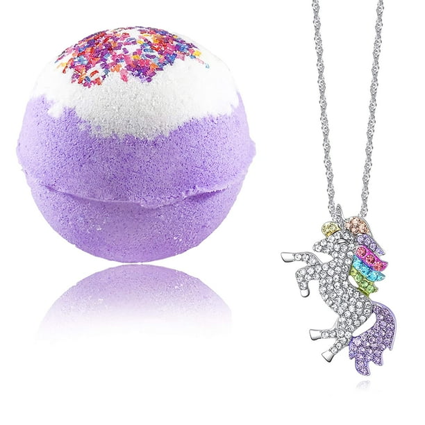 RELAXCATION Unicorn Bubble Bath Bomb with Unicorn Necklace Inside