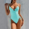 thumbnail image 2 of MSJUHEG Strapless Swimsuits for Women,Womens One Piece Swimsuits,Ribbed One Piece Swimsuits for Women,V Neck,Ruched Push Up Bathing Suit,Short Sleeve Bathing Suit,Bathing Suit Monokini Blue L, 2 of 8