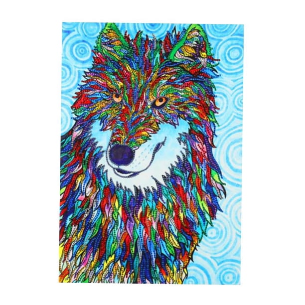 Kit de dibujo de diamantes en forma especial 5D por número, imagen de diamantes de imitación de animales para Lobo