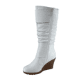 thumbnail image 3 of Bottes Mode pour Femmes à Fermeture Éclair Hauteur Genou, Talon Compensé Décontracté, Chaussures d'Hiver ( Blanc, 8), 3 of 5
