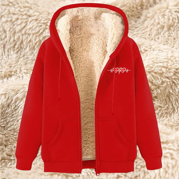 Qetyuw Winter Sherpa Lined Jacket for Women Long Sleeve Warm Open Front Hooded Jackets Full Zip Up Casual Coat