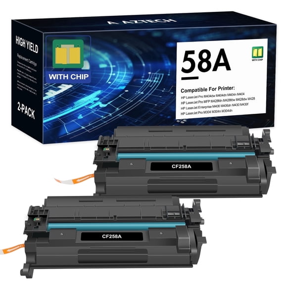 2-Pack 58A CF258A Black Toner Cartridge with Chip Compatible for 58A CF258A 58X CF258X LaserJet Pro M404dn MFP M428fdw M404n M404dw M428dw M428fdn M404 M428 Printer Ink