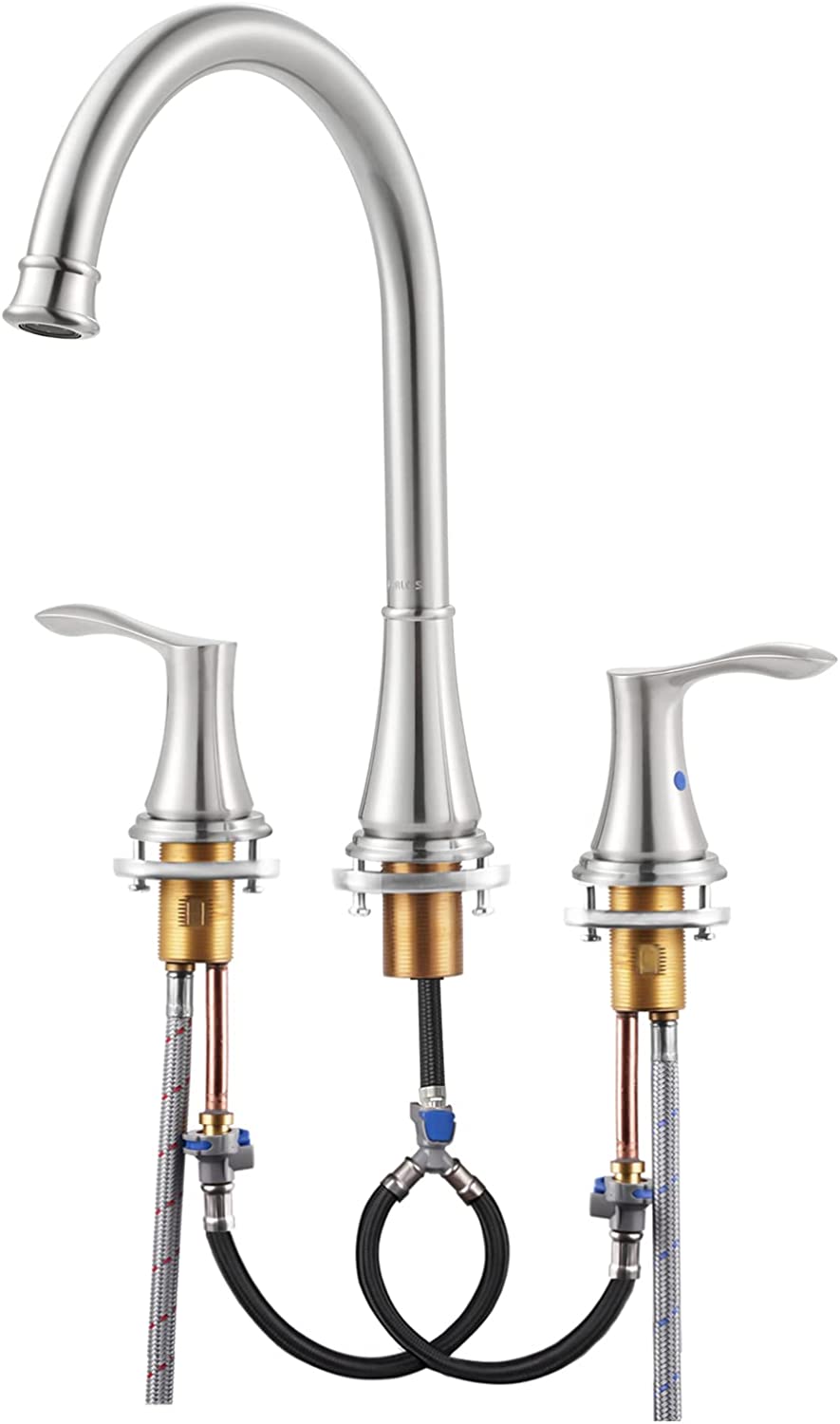 2Handle Widespread High Arc Roman Tub Faucet with Valve & Faucet Supply Lines, Brushed Nickel