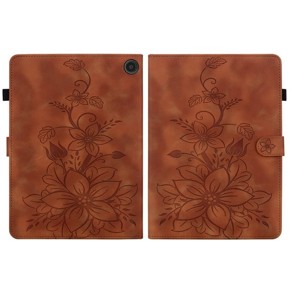 XYX Tablet Case for Kindle Fire Max 11 (13th Generation, 2023 Release), Lily Flower Pattern PU Leather Multiple Viewing Angles Stand Slim Folio Tablet Cover (Brown)