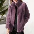 thumbnail image 2 of HOWPAY Women Winter Coats Oversized Fuzzy Jacket Lapel Long Sleeve Zip up Solid Color Outerwear with Pockets Casual Warm Cozy Slouchy Overcoat Purple XL, 2 of 4