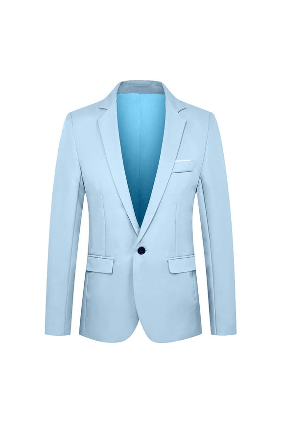 Jackets for Men Blazer for Men Casual Men's Suit Color Matching Breasted Slim Middle-aged Suit Long Sleeve Hoodless Casual Outwear Jackets Light Blue M