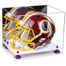 Full-Size Football and Helmet Display Case with Mirror Yellow Risers / Black Base / Wall Mount