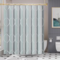 Shower Curtain Sets, Washable Cloth Geometric Green-Grey Stripped Fabric Shower Curtain with 12 Metal Hooks, Luxury Home Farmhouse Polyester Bathroom Decor Shower Curtains, 72x72 Inches